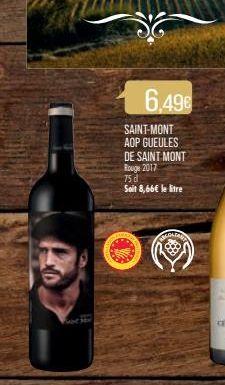 SAINT-MONT AOP GUEULES  DE SAINT MONT Rouge 2017 75 d  Soit 8,66€ le litre  6,498  MTOA TARD 