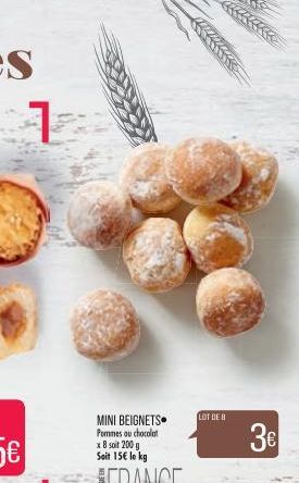 MINI BEIGNETS Pommes ou chocolat x 8 soit 200 g Soit 15€ le kg  LOT DE B  3€ 