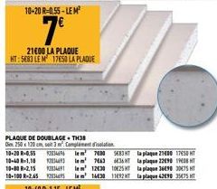 21000 LA PLAQUE HT: 5683 LE M 17850 LA PLAQUE  PLAQUE DE DOUBLAGE.TH38  Dim 250x120 cm, sit 3 Complement d'isolation 10-20 R-0.55 7000 SE83 HT lem² 7663 636 HT lem 1230 1025 HT le m² 14430 1192 HT  23