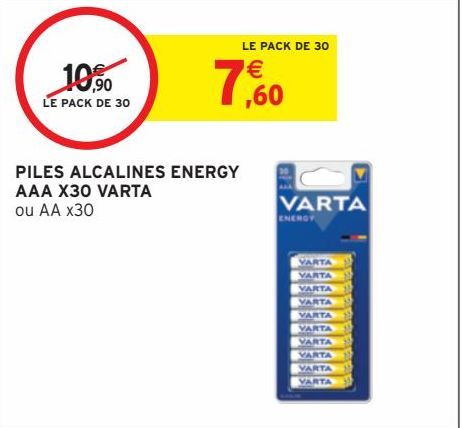 PILES ALCALINES ENERGY AAA X30 VARTA 