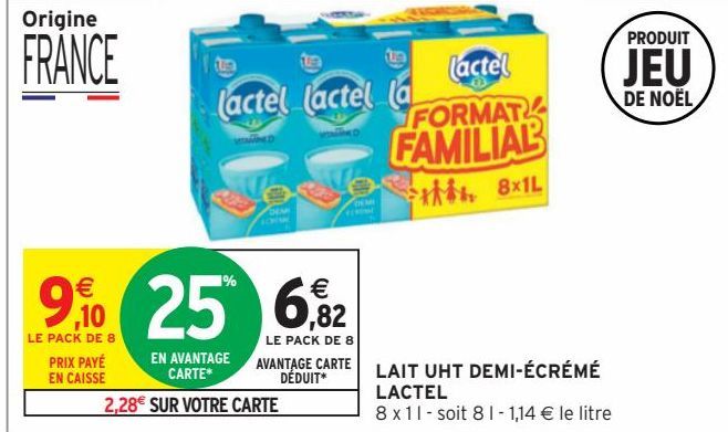 LAIT IHT DEMI-ECRÉMÉ LACTEL 