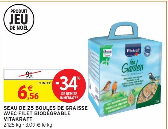 SEAU DE 25 BOULES DE GRIASSE AVEC FILET BIODÉGRABLE VITAKRAFT 