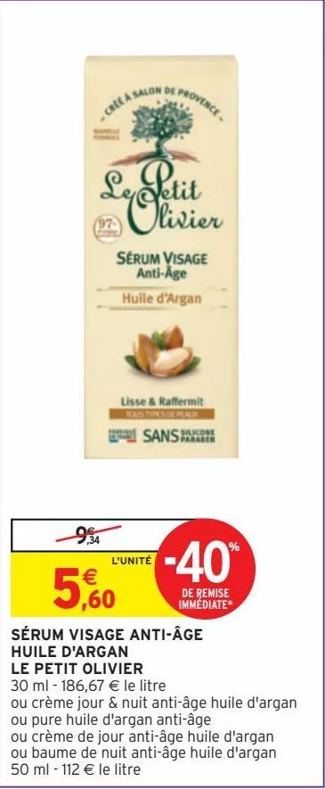 sérum visage anti-âge huile d'argan le petit olivier