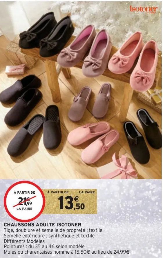 chaussons adulte isotoner