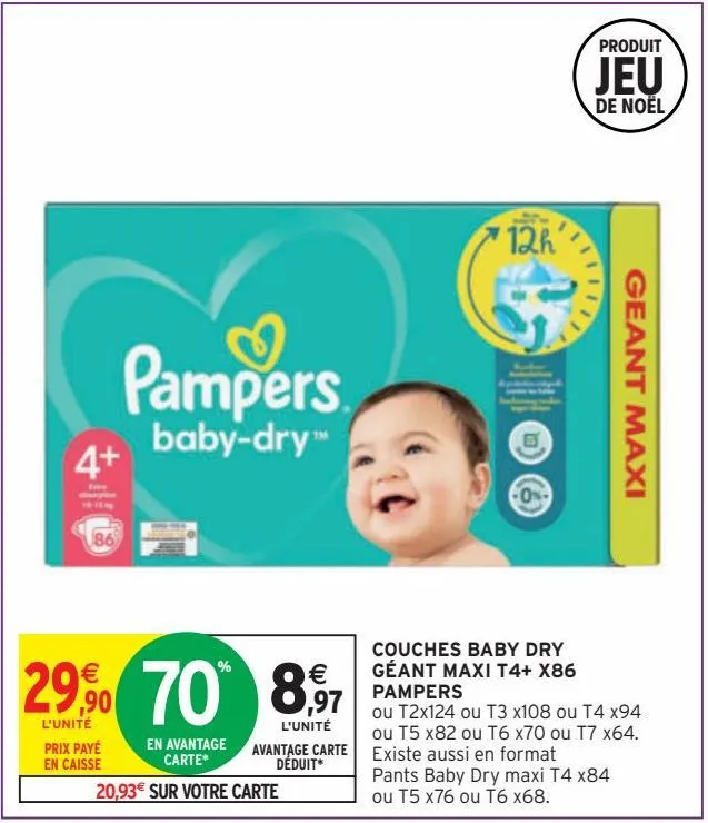 couches baby dry géant maxi t4+ x86 pampers