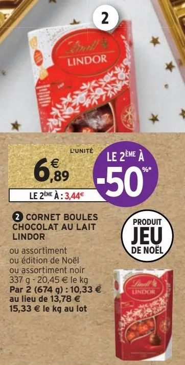 cornet boules chocolat au lait lindor