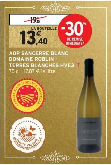 aop sancerre blanc domaine roblin - terres blanches hve3