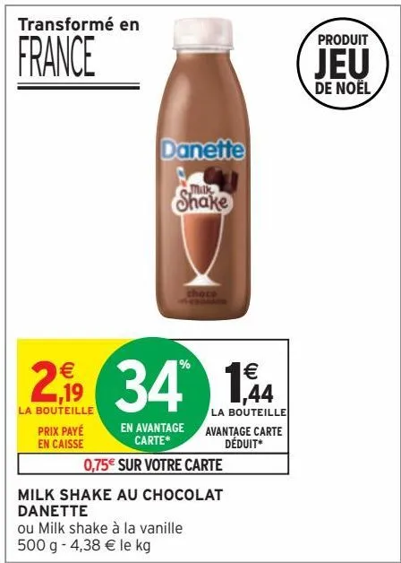 milk shake au chocolat danette