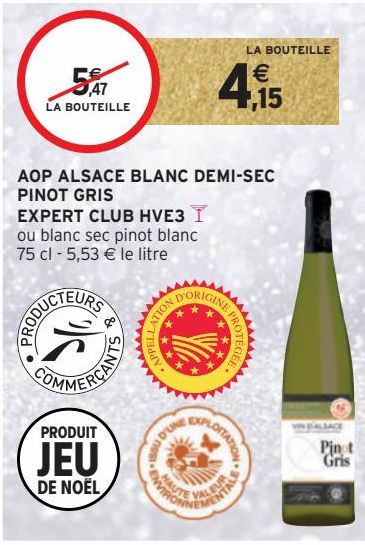 AOP ALSACE BLANC DEMI-SEC PINOT GRIS EXPERT CLUB HVE3