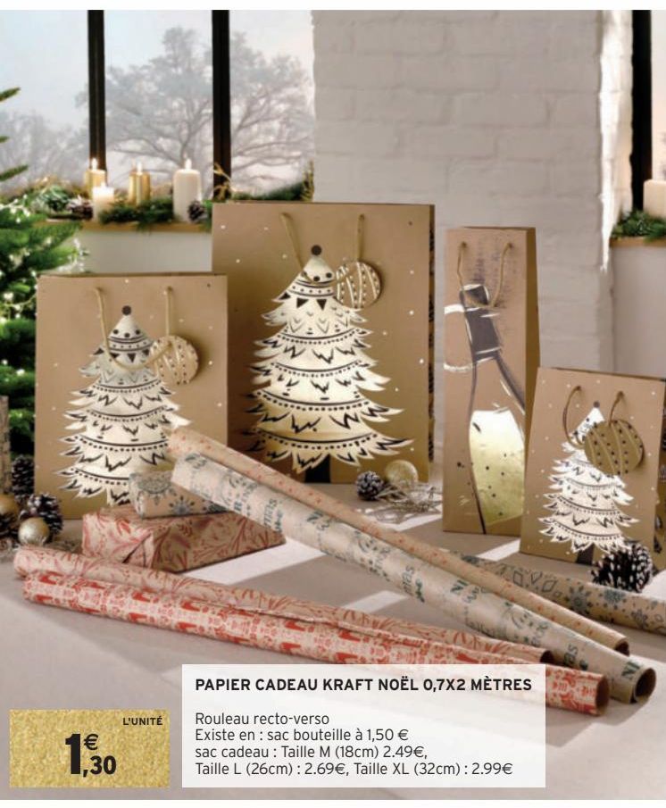 PAPIER CADEAU KRAFT NOËL 0,7X2 MÈTRES