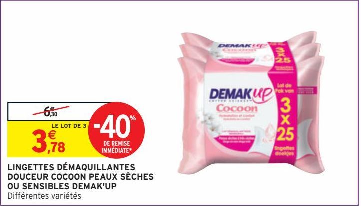 LINGETTES DÉMAQUILLANTES DOUCEUR COCOON PEAUX SÈCHES OU SENSIBLES DEMAK'UP