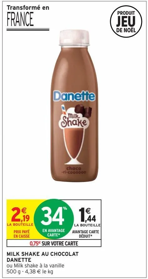 milk shake au chocolat danette
