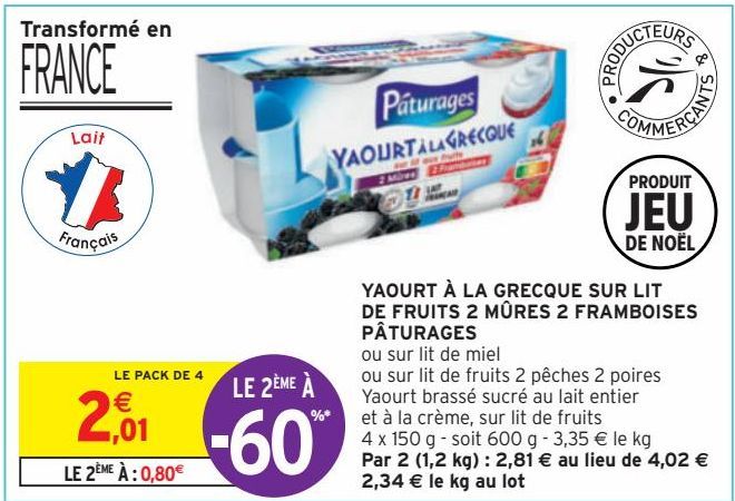YAOURT À LA GRECQUE SUR LIT DE FRUITS 2 MÛRES 2 FRAMBOISES PÂTURAGES