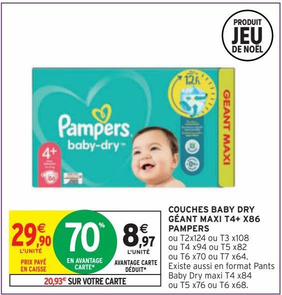 COUCHES BABY DRY GÉANT MAXI T4+ X86 PAMPERS