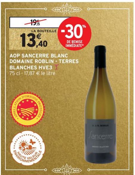 AOP SANCERRE BLANC DOMAINE ROBLIN - TERRES BLANCHES HVE3