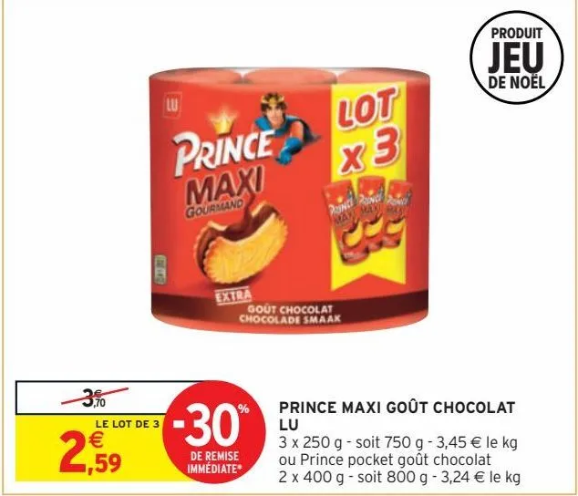 prince maxi goût chocolat lu