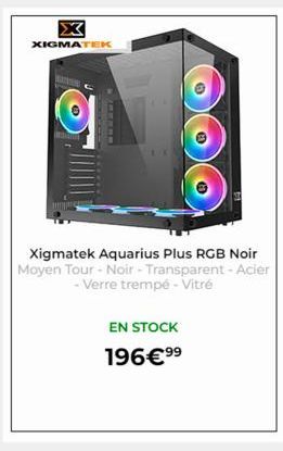 XIGMATEK  Xigmatek Aquarius Plus RGB Noir Moyen Tour - Noir - Transparent - Acier - Verre trempé - Vitré  EN STOCK  196€⁹9 