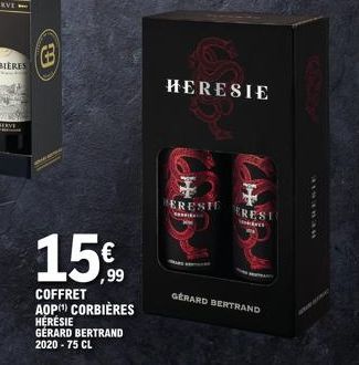 119.9  15€  COFFRET AOP) CORBIÈRES HÉRÉSIE  GERARD BERTRAND 2020 - 75 CL  HERESIE  ERESIE  Sa  +  RESI  GERARD BERTRAND  *****an 