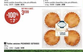 -100%  3⁰  LE  B Tielles setoises PECHERIES SETOISES 440 g Lekg 13661-L'unité: 5699  SOIT PAR 3 L'UNITÉ  3699  4 TIELLES SETOISES 