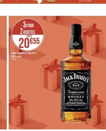 -3€ pour 2 achetees  l'unite  20655  jack daniel's old nº7 40% vol.  70c  gia  no.7  jack daniel's  no.7  tennessee  seur mah  whiskey 70cl 40% vol.  led and jack daniel dintillery lgtedra 