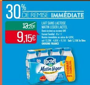 LAIT SANS LACTOSE MATIN LEGER LACTEL