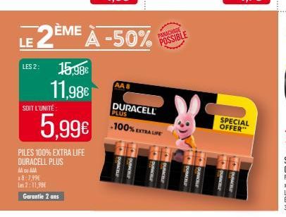 PILES 100% EXTRA LIFE DURACELL PLUS  