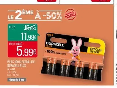 piles 100% extra life duracell plus  
