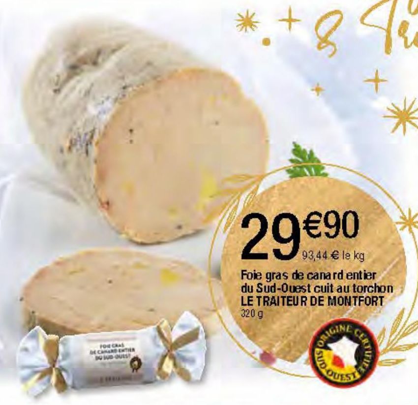 Foie gras de canard entier de Sud-Ouest cuit au torchon Le Traiteur de Monfort
