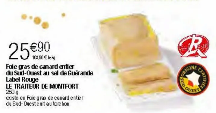 foie gras de canard entier de sud-ouest au sel de guêrande label rouge