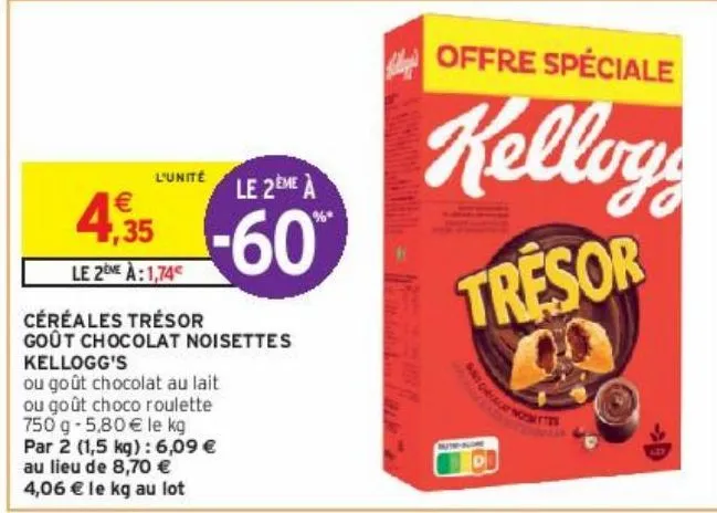 céréales trésor goût chocolat noisettes kellogg's