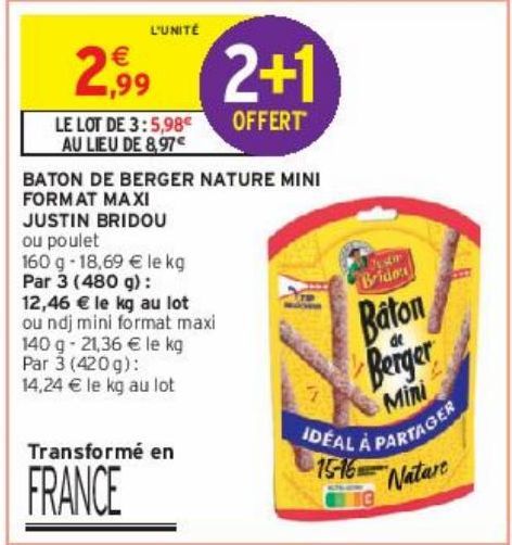 BATON DE BERGER NATURE MINI FORMAT MAXI JUSTIN BRIDOU