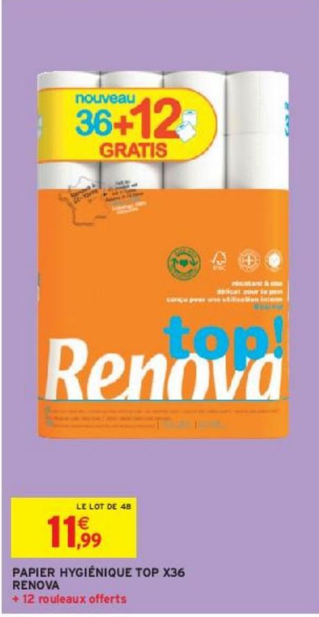 PAPIER HYGIÉNIQUE TOP X36 RENOVA