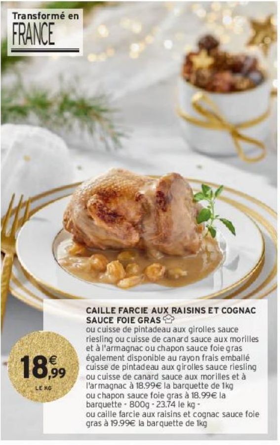 CAILLE FARCIE AUX RAISINS ET COGNAC SAUCE FOIE GRAS