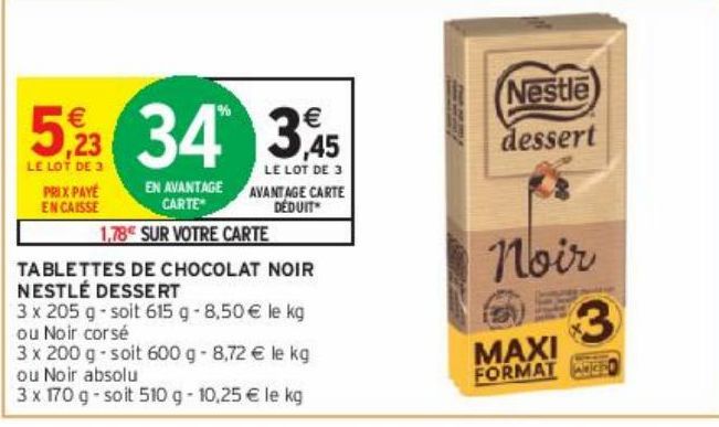 TABLETTES DE CHOCOLAT NOIR NESTLÉ DESSERT