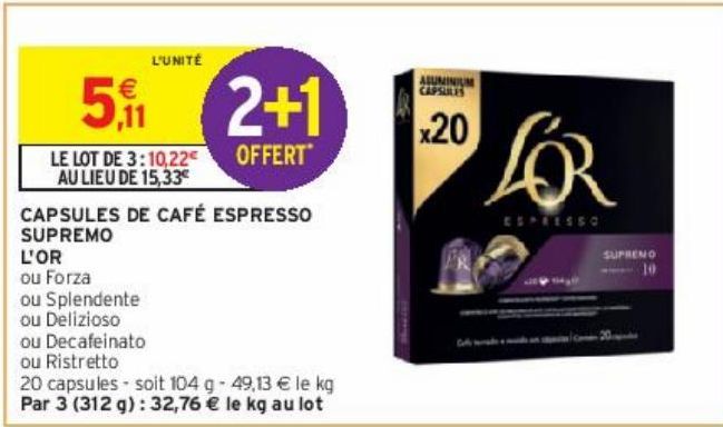 CAPSULES DE CAFÉ ESPRESSO SUPREMO L'OR