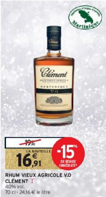 RHUM VIEUX AGRICOLE V.O CLÉMENT