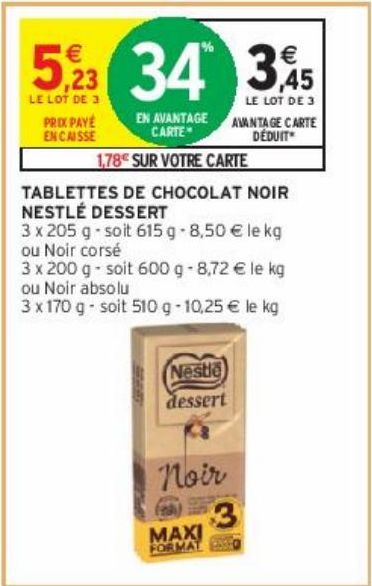 TABLETTES DE CHOCOLAT NOIR NESTLÉ DESSERT
