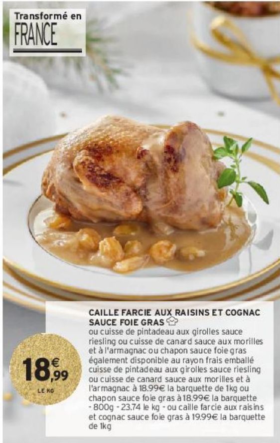 CAILLE FARCIE AUX RAISINS ET COGNAC SAUCE FOIE GRAS