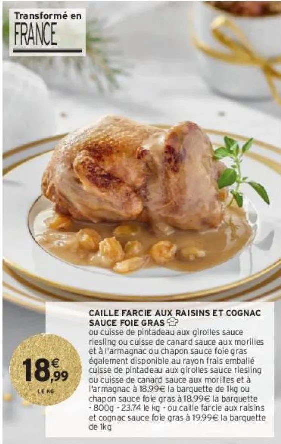 caille farcie aux raisins et cognac sauce foie gras