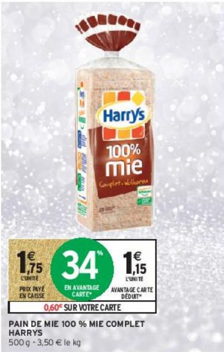 PAIN DE MIE 100 % MIE COMPLET HARRYS