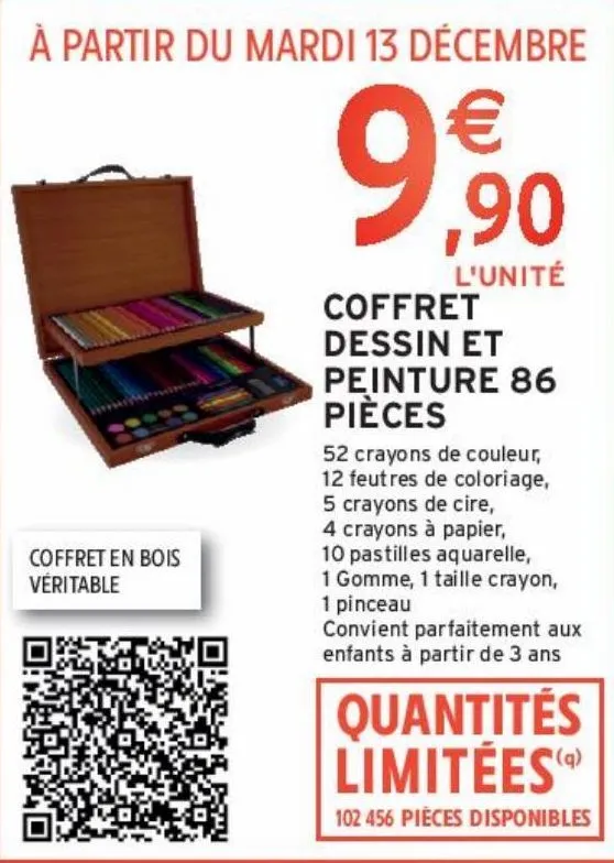 Promo COFFRET DESSIN ET PEINTURE 86 PIÈCES Intermarché : 9,9€
