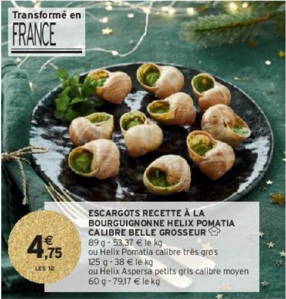 ESCARGOTS RECETTE À LA BOURGUIGNONNE HELIX POMATIA CALIBRE BELLE GROSSEUR