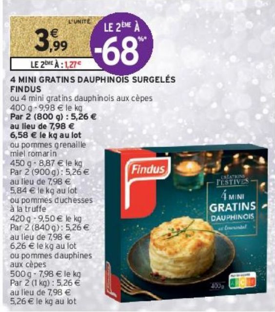 4 MINI GRATINS DAUPHINOIS SURGELÉS FINDUS