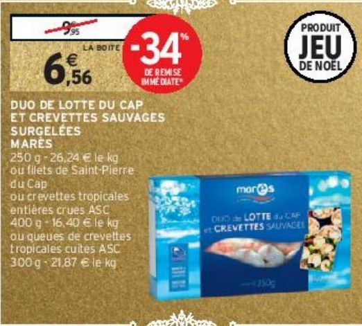 DUO DE LOTTE DU CAP ET CREVETTES SAUVAGES SURGELÉES MARÈS