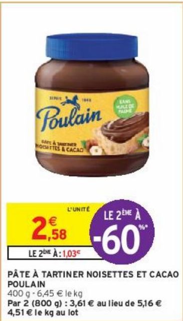 PÂTE À TARTINER NOISETTES ET CACAO POULAIN