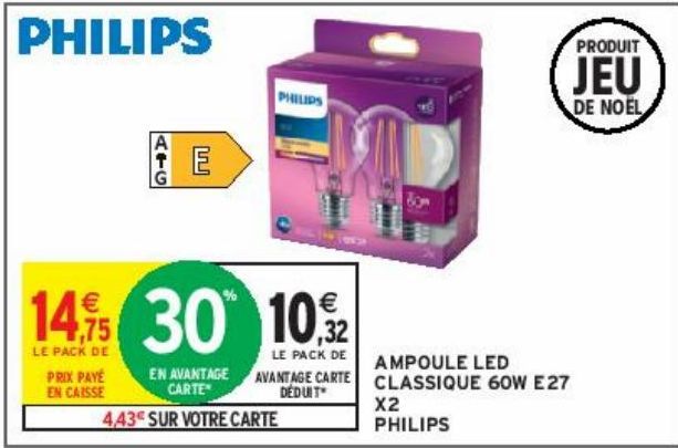 AMPOULE LED CLASSIQUE 60W E27 X2 PHILIPS