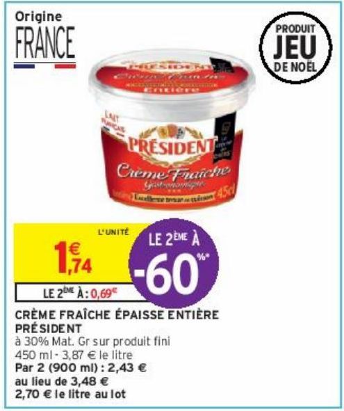 CRÈME FRAÎCHE ÉPAISSE ENTIÈRE PRÉSIDENT