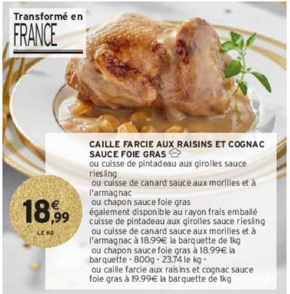 CAILLE FARCIE AUX RAISINS ET COGNAC SAUCE FOIE GRAS