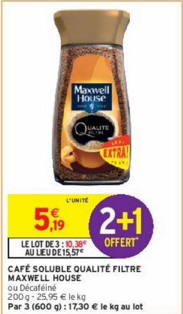 CAFÉ SOLUBLE QUALITÉ FILTRE MAXWELL HOUSE