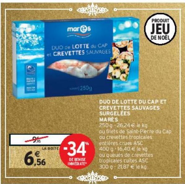 DUO DE LOTTE DU CAP ET CREVETTES SAUVAGES SURGELÉES MARÈS